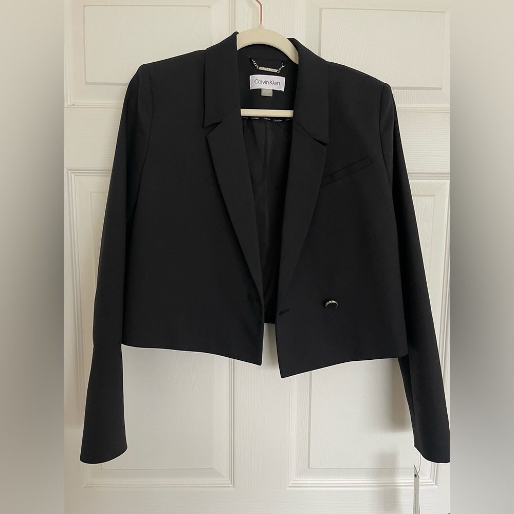 Calvin Klein Black Cropped Single-Button Suit Jacket - Picture 2 of 13